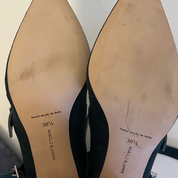 NEW ❗️Manolo Blahnik Mary Jane Three Straps Dark Green Suede - Picture 3 of 7